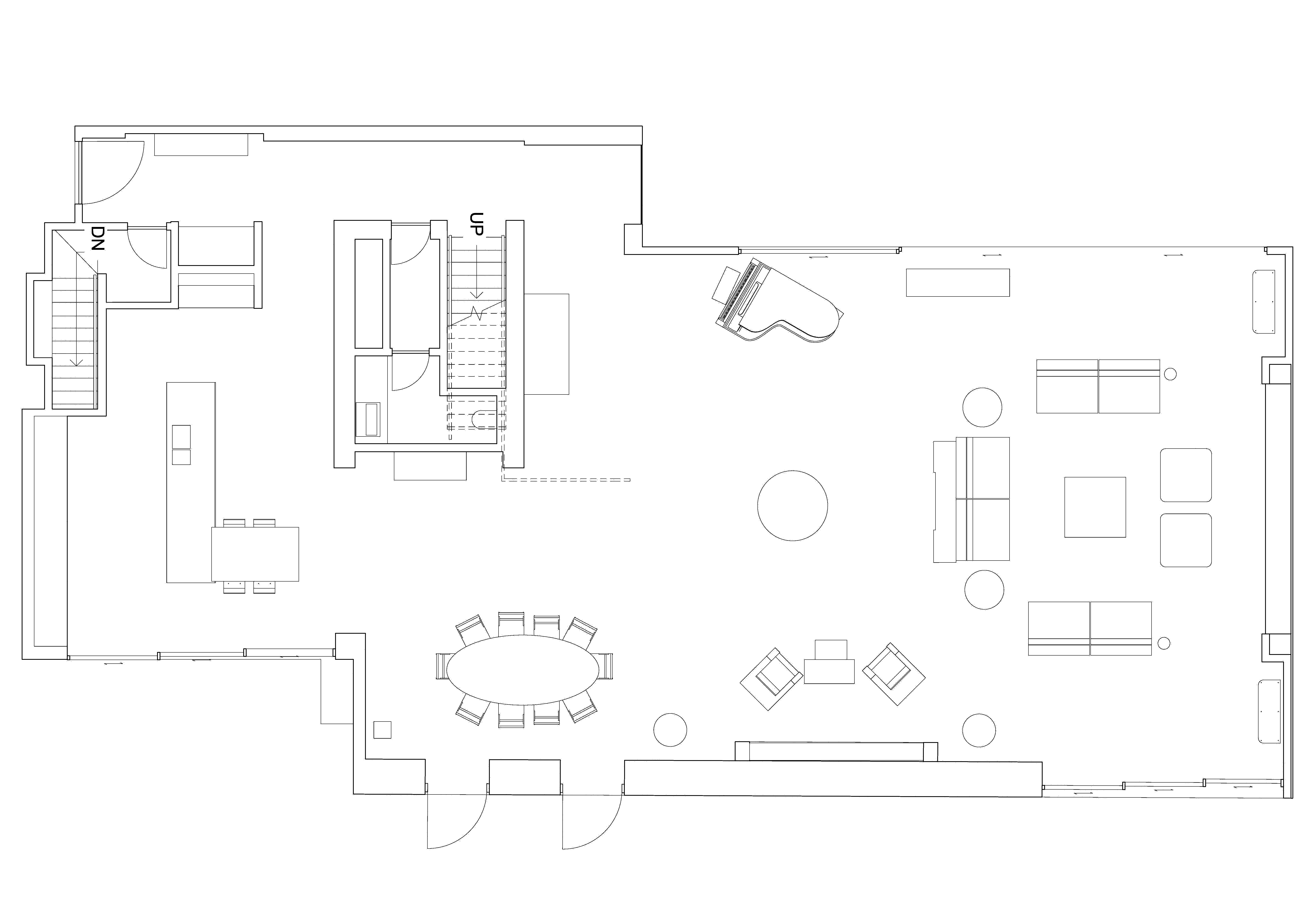 2D CAD plan showing building floor layouts, reflected ceiling plans, annotations, and area calculations for design and planning