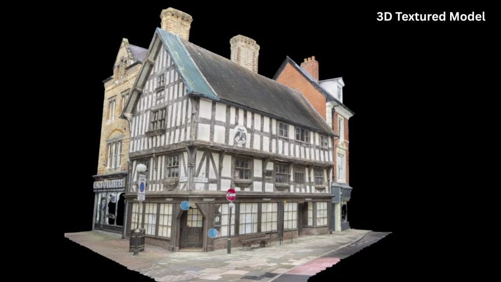 3D textured model created from overlapping ground photography and drone survey data using photogrammetry.