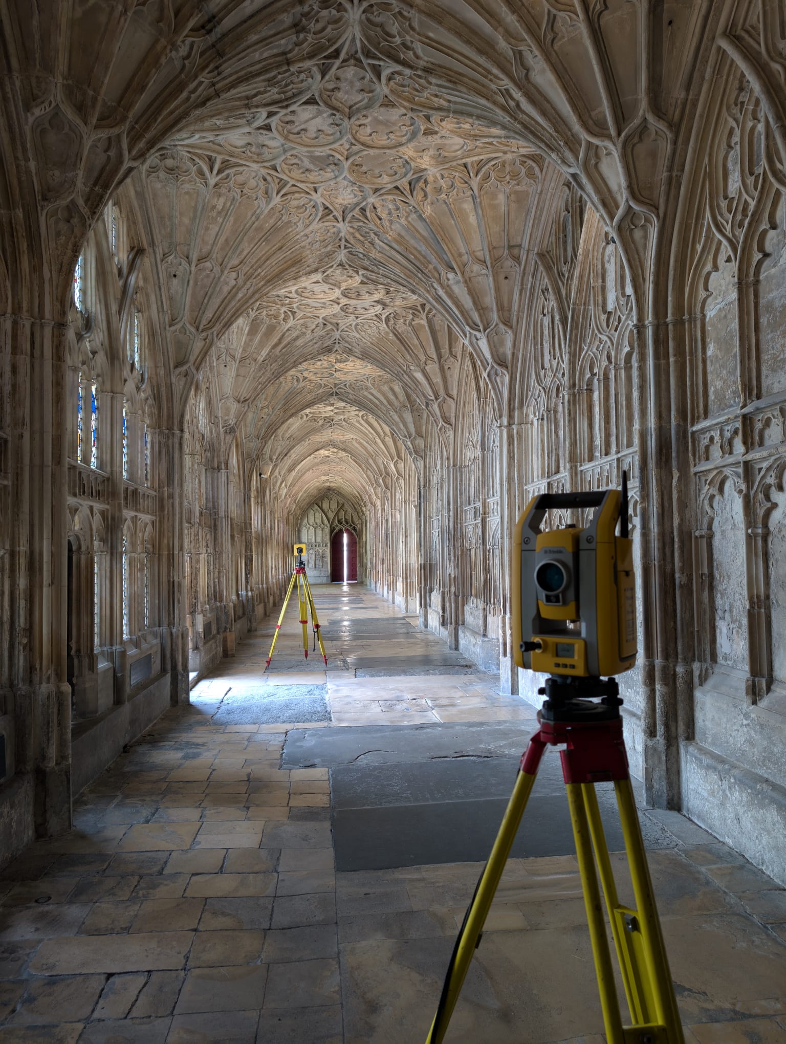 carrying out a topographical survey inside a cathedral.