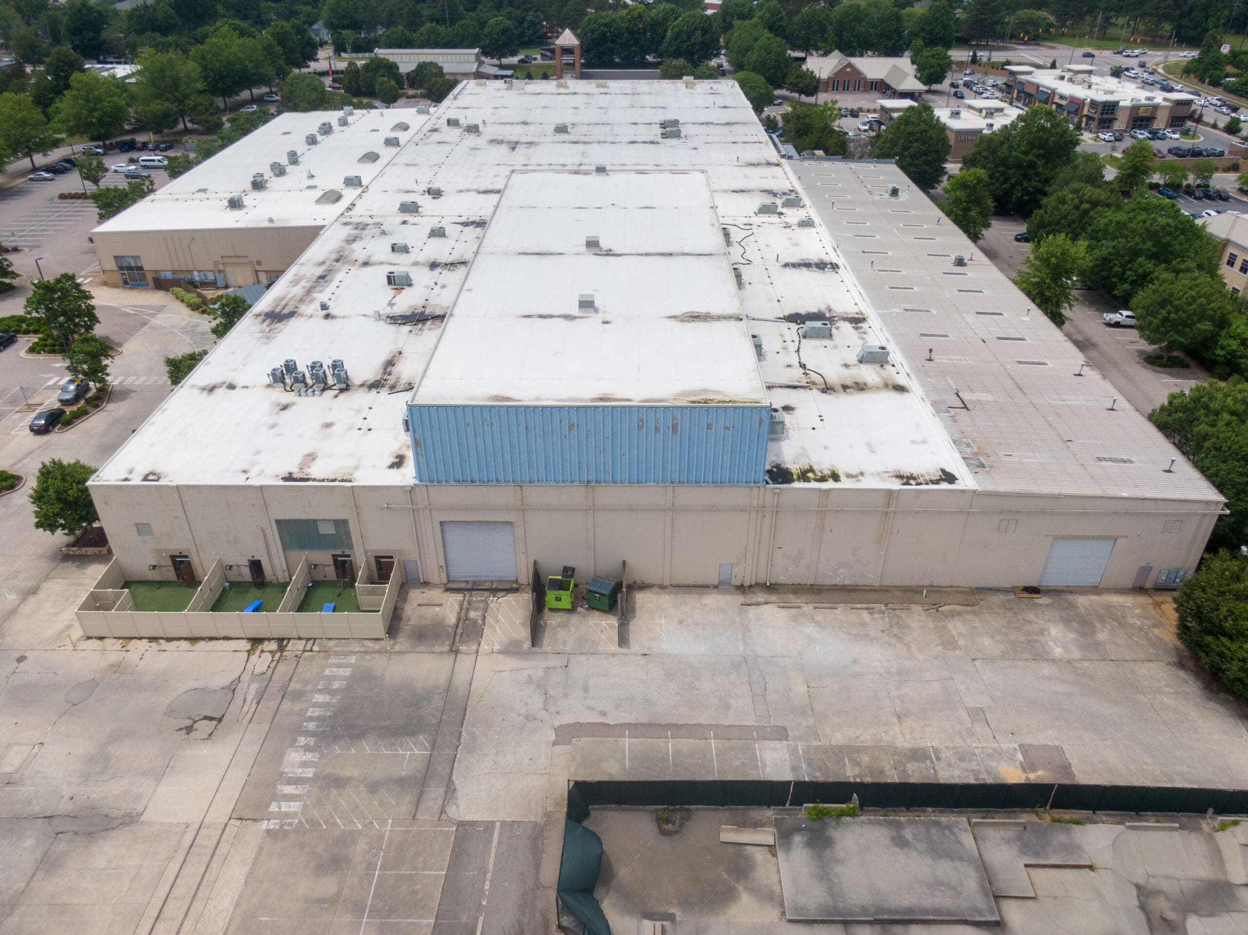 Drone Images of Flat Commercial TPO Roofs: Sunny, No People, Industrial