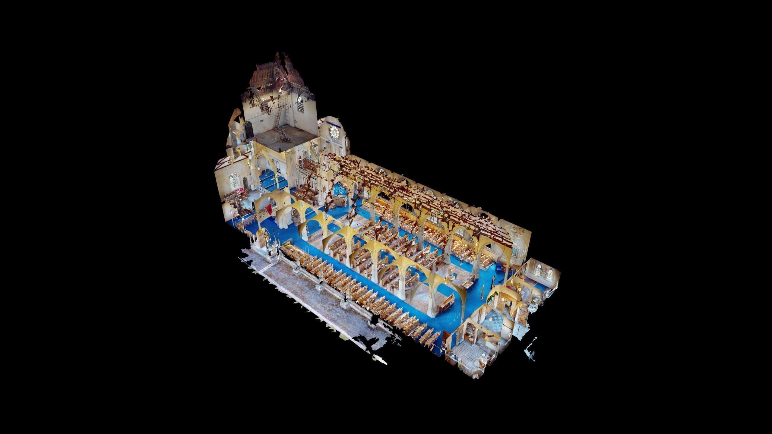 3D Dollhouse view of a building, providing a digital twin for interactive spatial understanding and planning