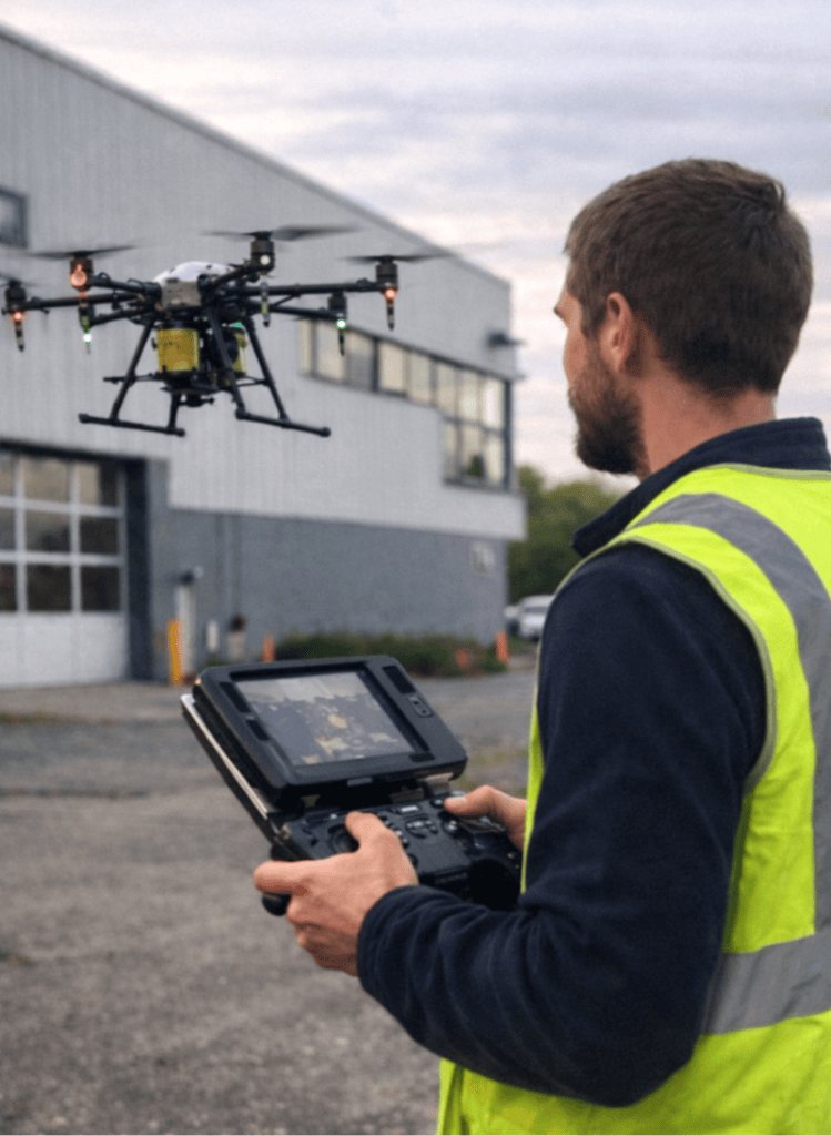 Surveybase drone surveyor flying a drone during an aerial survey.
