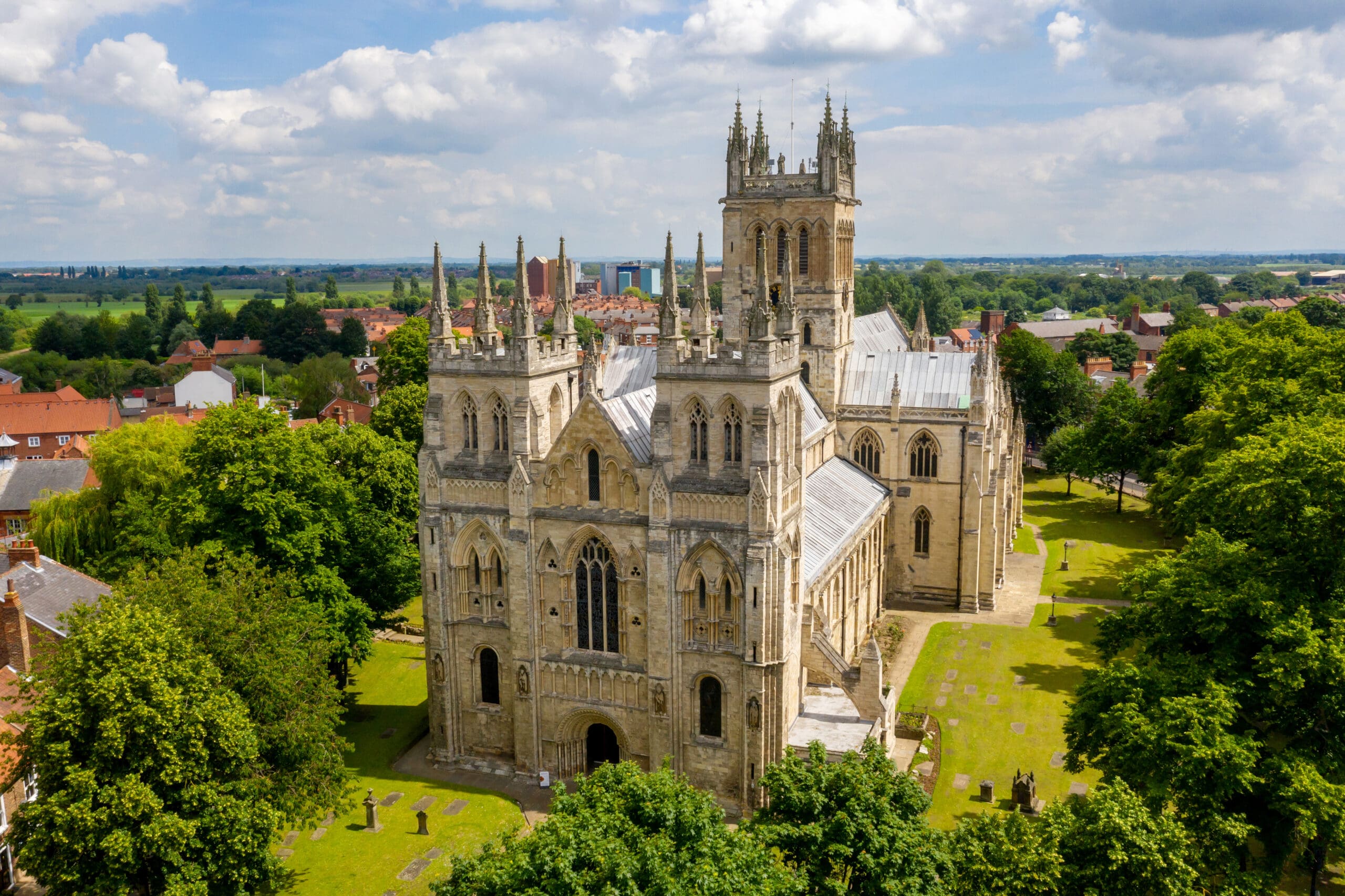 Drone survey point of view of a cathedral for heritage inspection