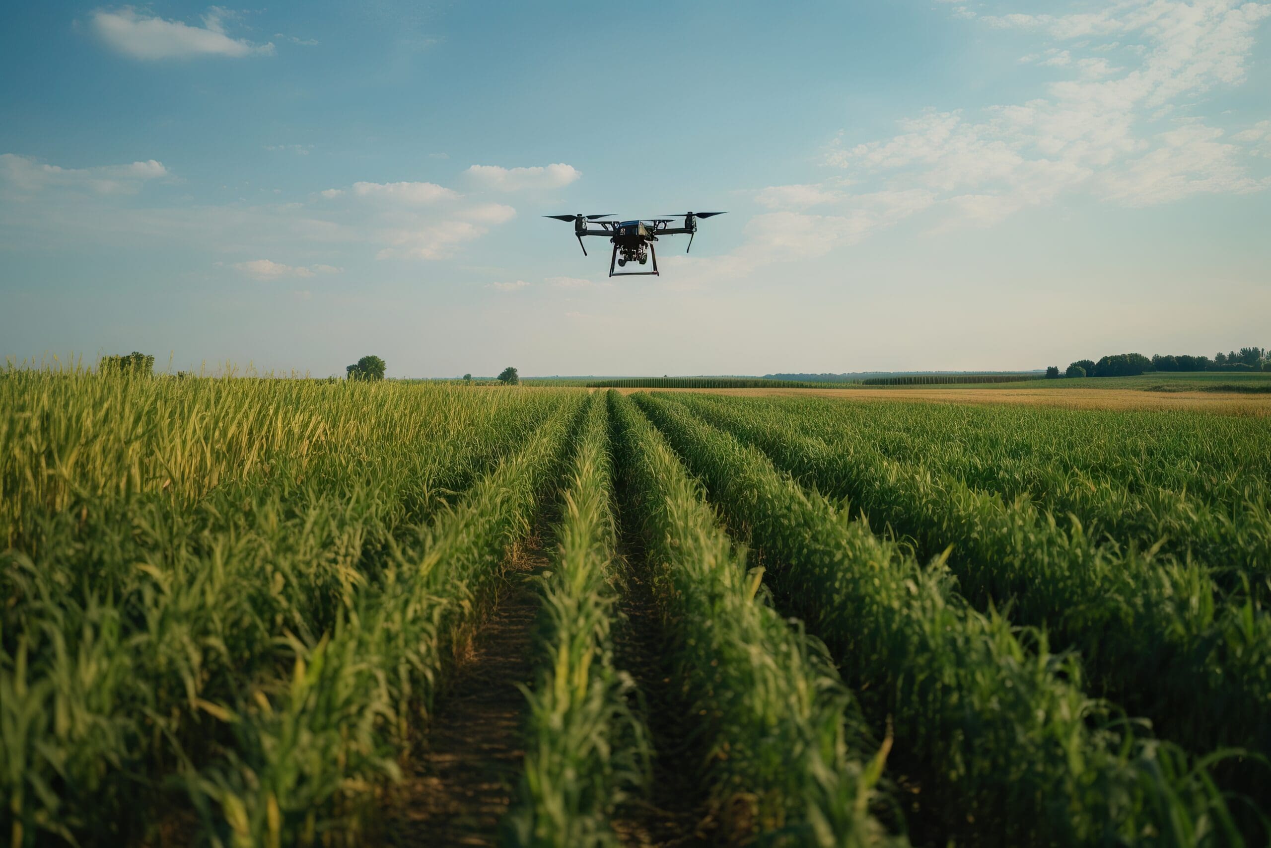 Drone surveying a field for terrain and land data collection