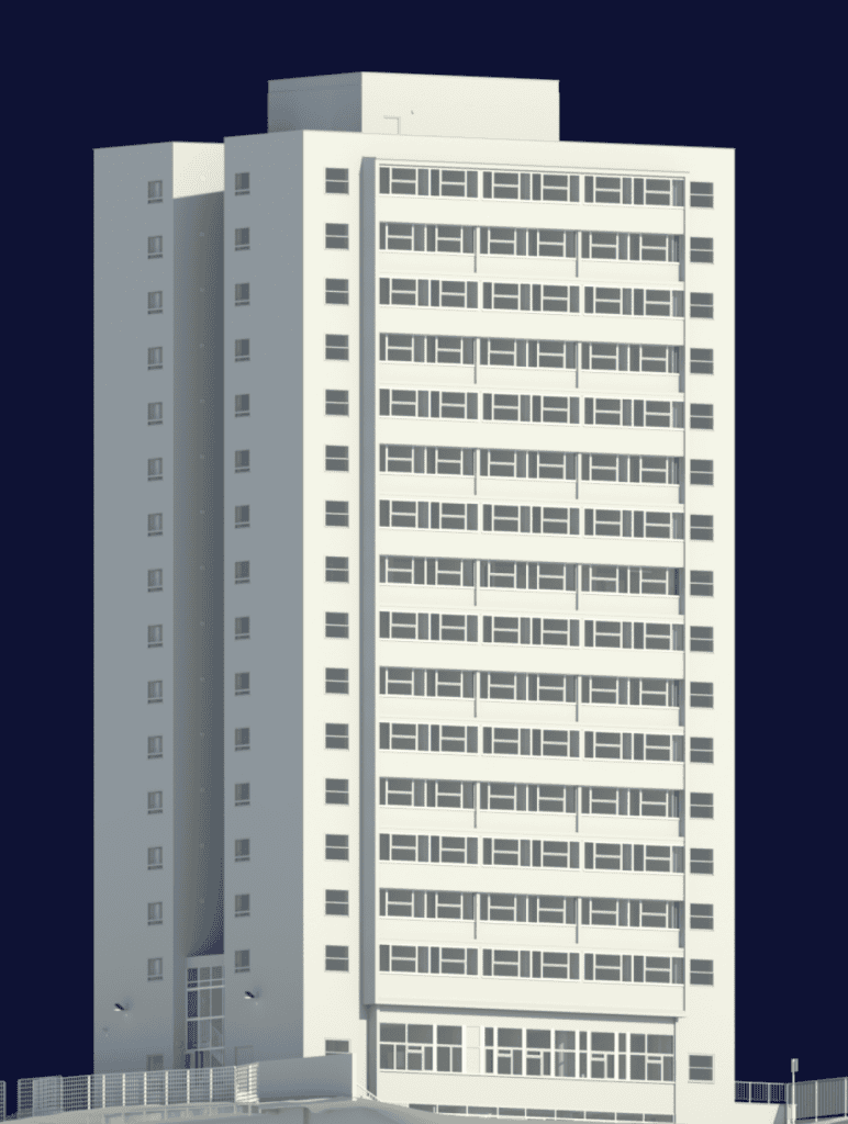 3D BIM survey model showing a digital representation of an existing building created from survey data