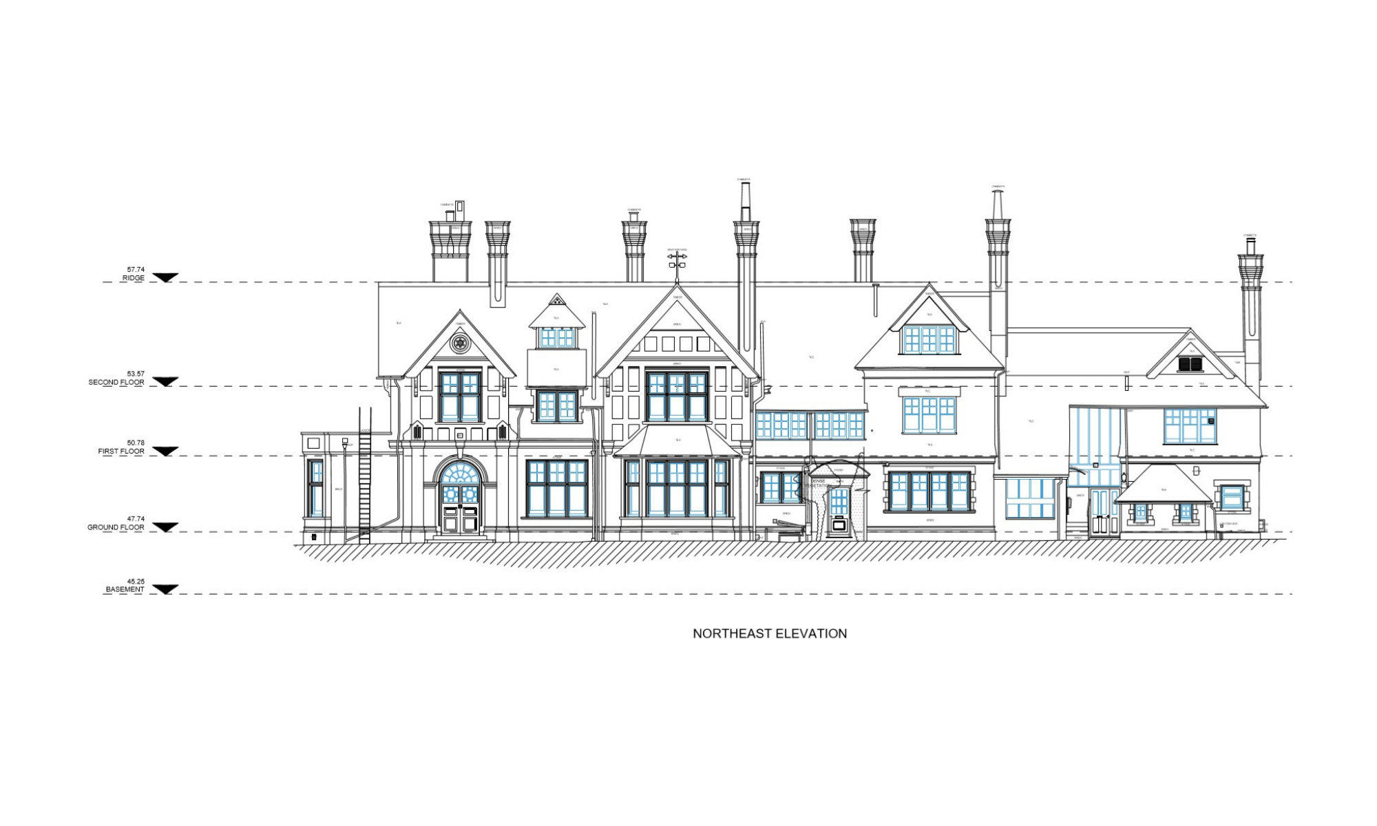 Level 3 heritage measured building survey plan showing detailed architectural features of historic buildings