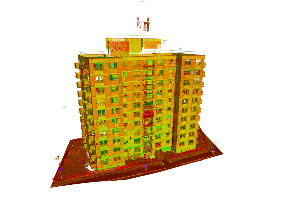 Full point cloud of a building captured using 3D laser scanning