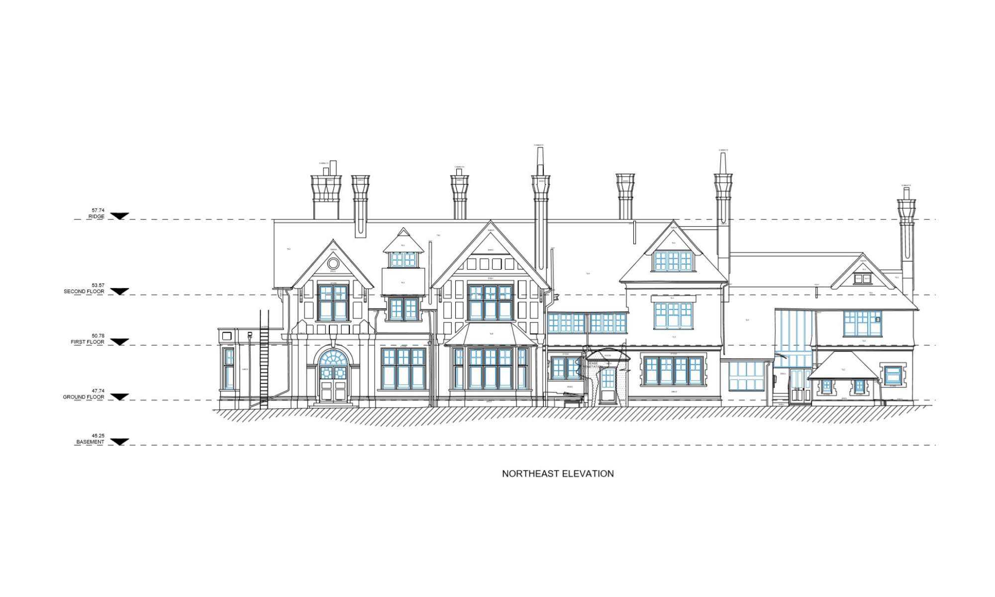 Level 2 standard measured building survey plan with detailed elevations and architectural features